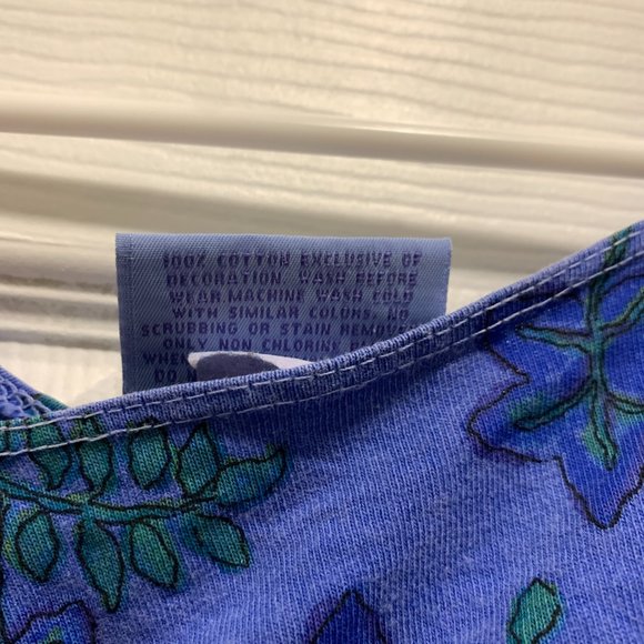 Fresh Produce Floral Dress Tank T-Shirt Cotton Blue Green Teal Fern Tropical M - Picture 7 of 12